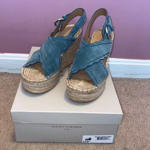Medium Green Suede Marc Fisher Wedges